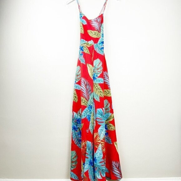 SHEIN | Red Tropical Print Strappy Back Wide Leg Jumpsuit - Picture 2 of 9
